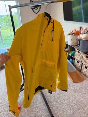 Men's Yellow Hooded Ski Shell with Sleeve Logo